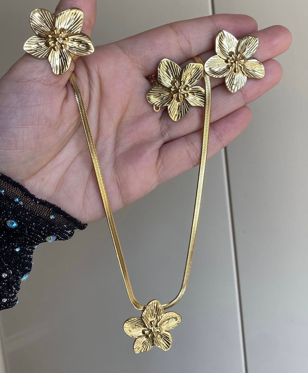 Ensemble bijoux fleurs acier inoxydable